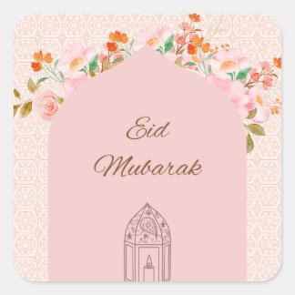 Roze Eid mubark Vierkante Sticker