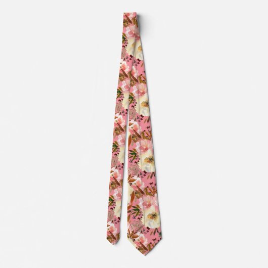 Roze eiende gebroken witte rozen bloemen Stropdas (Achterkant)