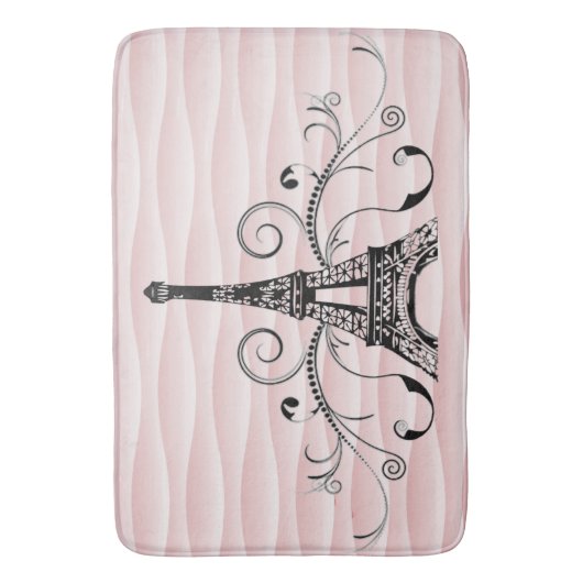 Roze Eiffel Towel Flourish Bath Mat (Voorkant Verticaal)