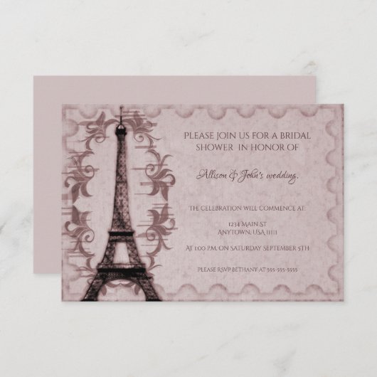 Roze Eiffel Tower Bridal Shower Kaart (Voorkant / Achterkant)