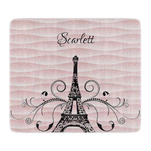Roze Eiffel Tower Flourish Cutting Board Snijplank (Voorkant)