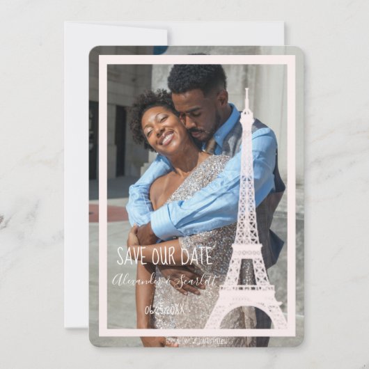 Roze Eiffel Tower Foto slaat de datum aankondiging (Voorkant)