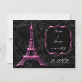 Roze Eiffel tower franse bruiloft rsvp kaart (Voorkant)