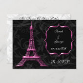 Roze Eiffel tower franse bruiloft rsvp kaart (Voorkant / Achterkant)