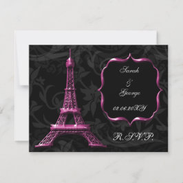 Roze Eiffel tower franse bruiloft rsvp kaart