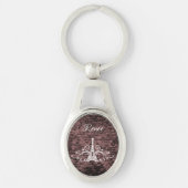 Roze Eiffel Tower Grunge Metal Sleutelhanger (Voorkant)