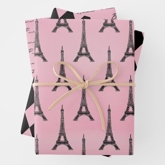 Roze Eiffel Tower Paris Inpakpapier Vel (In situ)