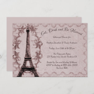 Roze Eiffel Tower Rehearsal Dinner Invitation Kaart
