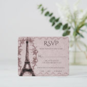 Roze Eiffel Tower Wedding RSVP Kaart (Staand voorkant)