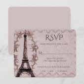 Roze Eiffel Tower Wedding RSVP Kaart (Voorkant / Achterkant)