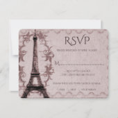 Roze Eiffel Tower Wedding RSVP Kaart (Voorkant)