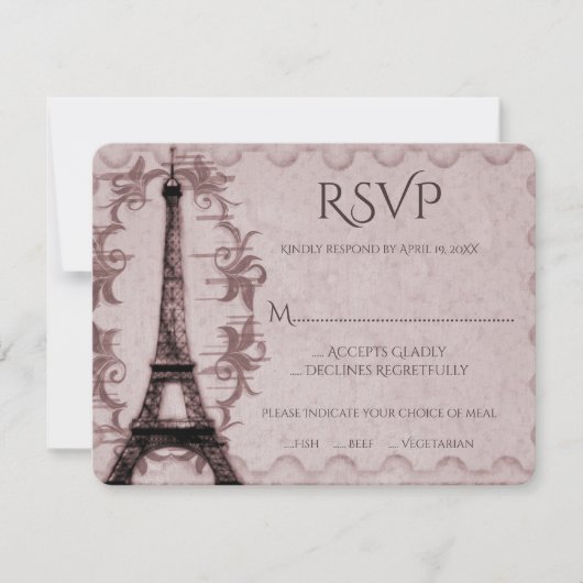 Roze Eiffel Tower Wedding RSVP Kaart (Voorkant)