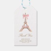 Roze Eiffeltoren Bow Baby shower Dank u Cadeaulabel (Voorkant)