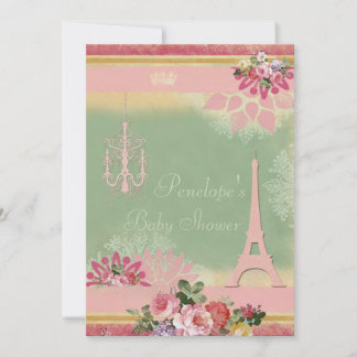 Roze Eiffeltoren en Baby shower van luchters Kaart