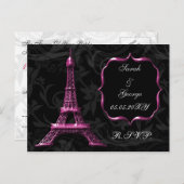 roze Eiffeltoren Franse bruiloft rsvp Uitnodiging Briefkaart (Voorkant / Achterkant)