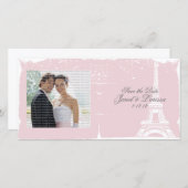 Roze Eiffeltoren Huwelijksaankondiging Fotokaarten Save The Date (Voorkant / Achterkant)