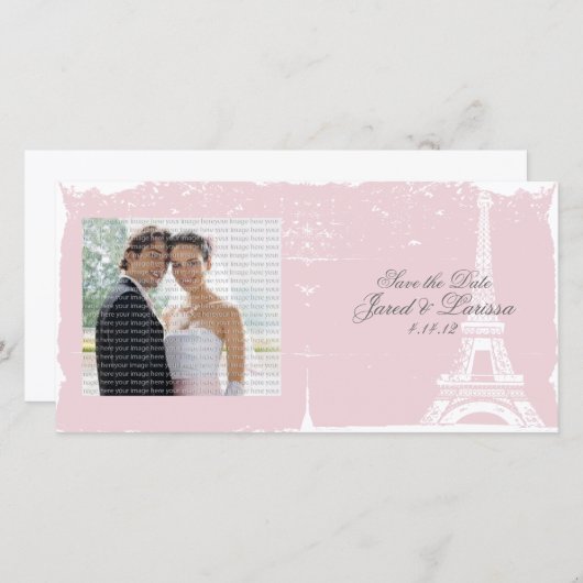 Roze Eiffeltoren Huwelijksaankondiging Fotokaarten Save The Date (Voorkant / Achterkant)