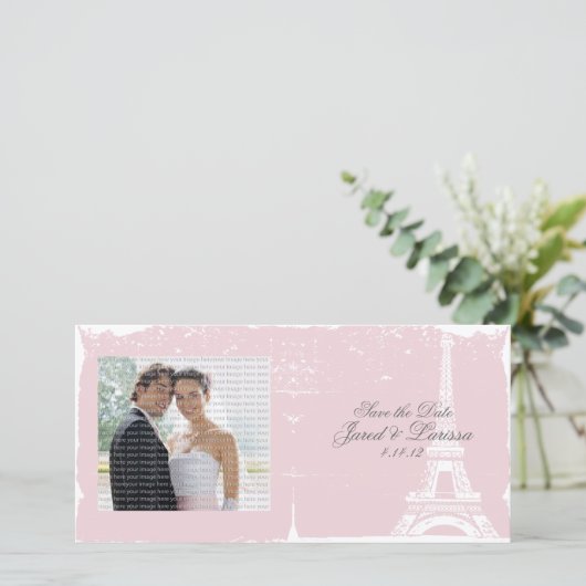 Roze Eiffeltoren Huwelijksaankondiging Fotokaarten Save The Date (Staand voorkant)