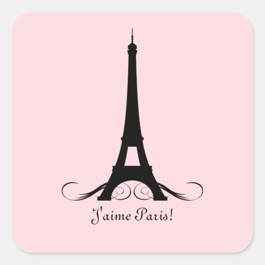 Roze Eiffeltoren J'aime Paris! Vierkante Sticker (Voorkant)