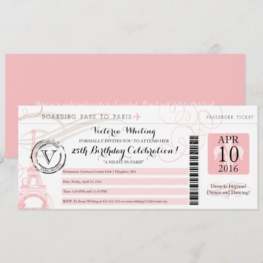 Roze Eiffeltoren nacht in Parijs Verjaardagsfeest Kaart (Voorkant / Achterkant)