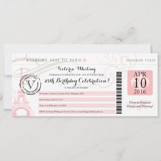 Roze Eiffeltoren nacht in Parijs Verjaardagsfeest Kaart (Voorkant)