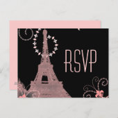 roze eiffeltoren  parijs bruiloft rsvp uitnodiging briefkaart (Voorkant / Achterkant)