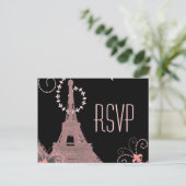 roze eiffeltoren  parijs bruiloft rsvp uitnodiging briefkaart (Staand voorkant)