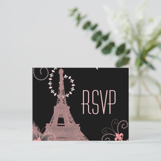 roze eiffeltoren  parijs bruiloft rsvp uitnodiging briefkaart (Staand voorkant)
