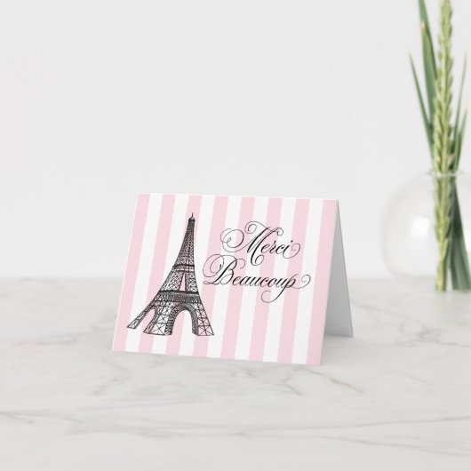 -roze Eiffeltoren Parijs Vrijgezellenfeest Bedankkaart (Voorkant)