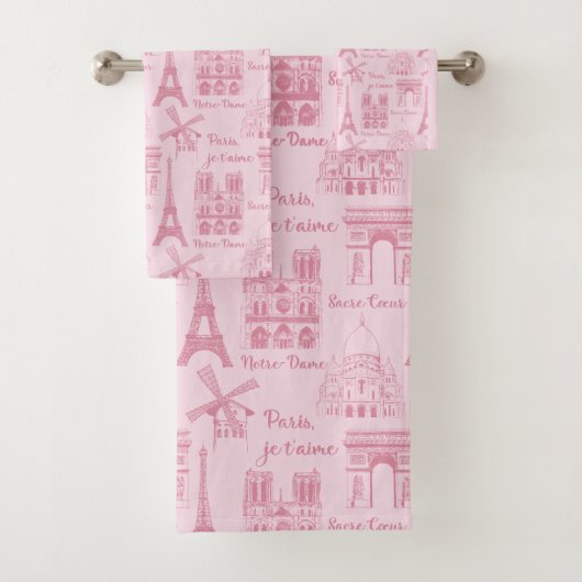 Roze Eiffeltoren Paris Arc Triumph Badhanddoek Bad Handdoek (Insitu)