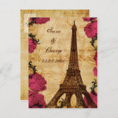 Roze  eiffeltoren Paris behalve de datum Aankondigingskaart (Voorkant / Achterkant)