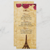 Roze  eiffeltoren Paris bruiloft menu kaarten (Voorkant / Achterkant)