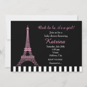 Roze Eiffeltoren Paris Zwart Baby shower Uitnodige Kaart (Voorkant)