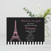 Roze Eiffeltoren Paris Zwart Baby shower Uitnodige Kaart (Staand voorkant)
