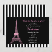 Roze Eiffeltoren Paris Zwart Baby shower Uitnodige Kaart (Voorkant / Achterkant)