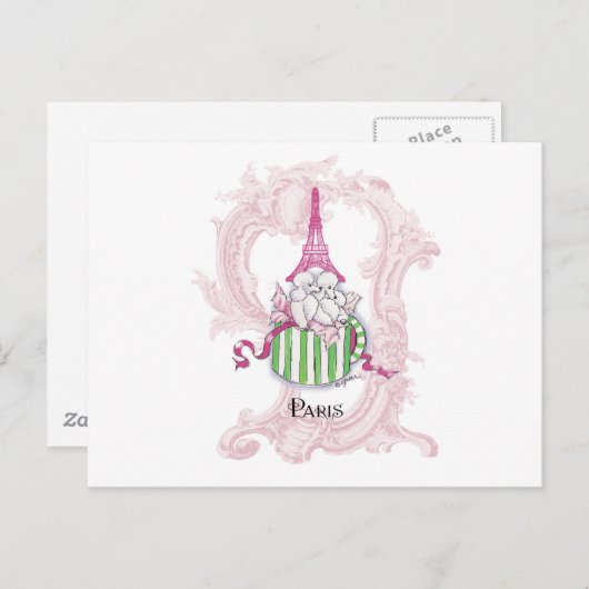 Roze Eiffeltoren Poedels in Hatbox Briefkaart (Voorkant / Achterkant)