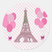 Roze Eiffeltoren Rozen Rozen ballonnen Ronde Sticker (Voorkant)