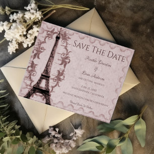 Roze Eiffeltoren Save The Date Aankondiging