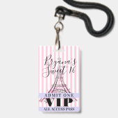 Roze Eiffeltoren Sweet 16 Feest VIP Pas Badge (Achterkant met lanyard)