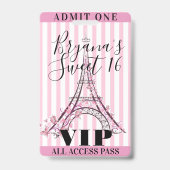 Roze Eiffeltoren Sweet 16 Feest VIP Pas Badge (Achterkant)