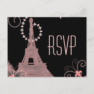 roze Eiffeltoren vintage Parijs bruiloft RSVP Uitnodiging Briefkaart