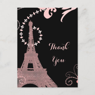 Roze Eiffeltoren vintage Parijs Dank u Briefkaart