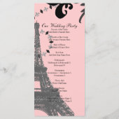 Roze Eiffeltoren vintage Parijs huwelijksprogramma Programmakaart (Achterkant)