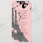 Roze Eiffeltoren vintage Parijs huwelijksprogramma Programmakaart (Voorkant / Achterkant)