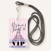 Roze Eiffeltoren, zoet 16-partijenbadge met VIP-ka Badge (Achterkant met draagriem)