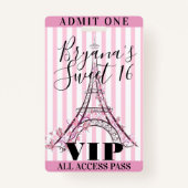 Roze Eiffeltoren, zoet 16-partijenbadge met VIP-ka Badge (Achterkant)
