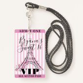 Roze Eiffeltoren, zoet 16-partijenbadge met VIP-ka Badge (Achterkant met draagriem)