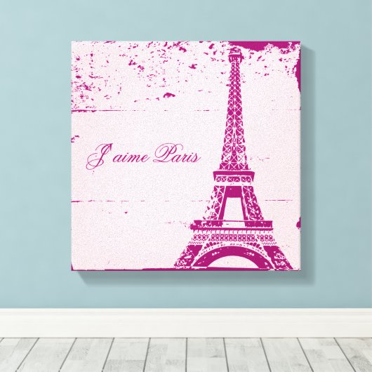 Roze Eiffeltower - schilderkunst Canvas Afdruk (Insitu (Houten vloer))