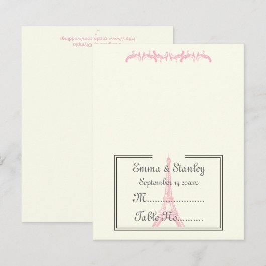 Roze Eiffeltower voor het huwelijk van Parijs Kaart (Voorkant / Achterkant)