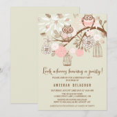 Roze eigenaar en Birdcages Birthday Party Invitati Kaart (Voorkant / Achterkant)
